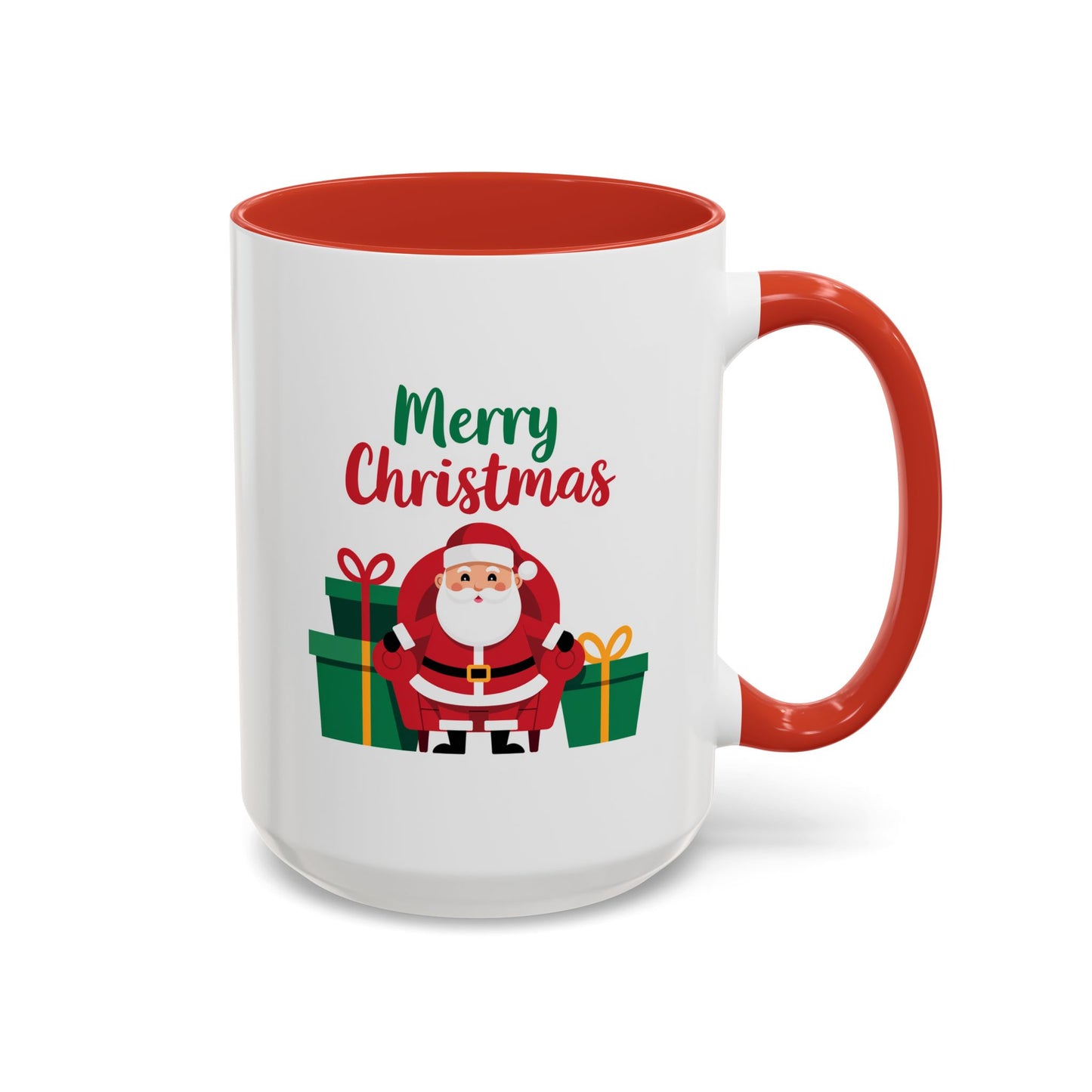Christmas Mug - Merry Christmas Green & Red Text Santa Presents