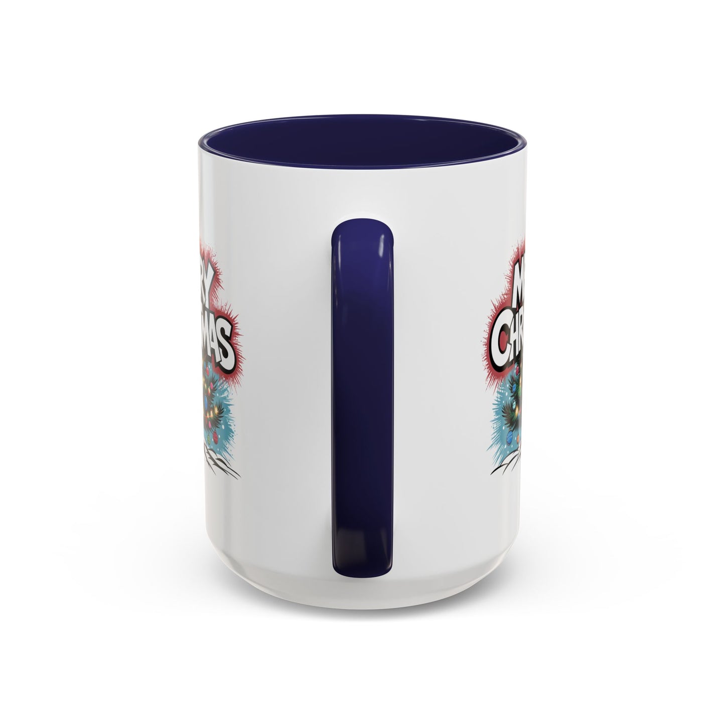 Christmas Mug - Merry Christmas White & Red Text Tree Lights