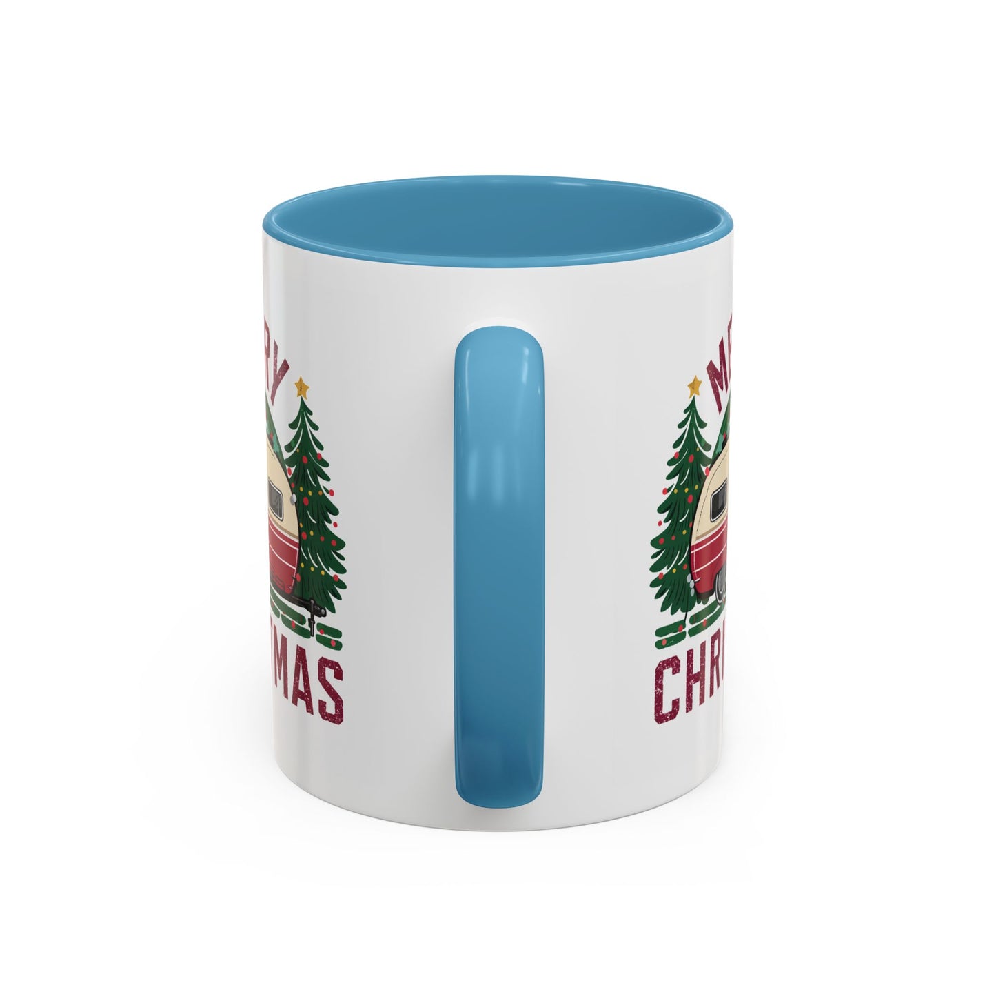 Christmas Mug - Merry Christmas Maroon Text Camper Trees