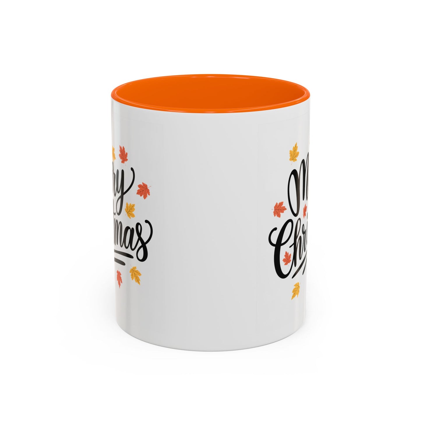 Christmas Mug - Merry Christmas Black Text Fall Leaves