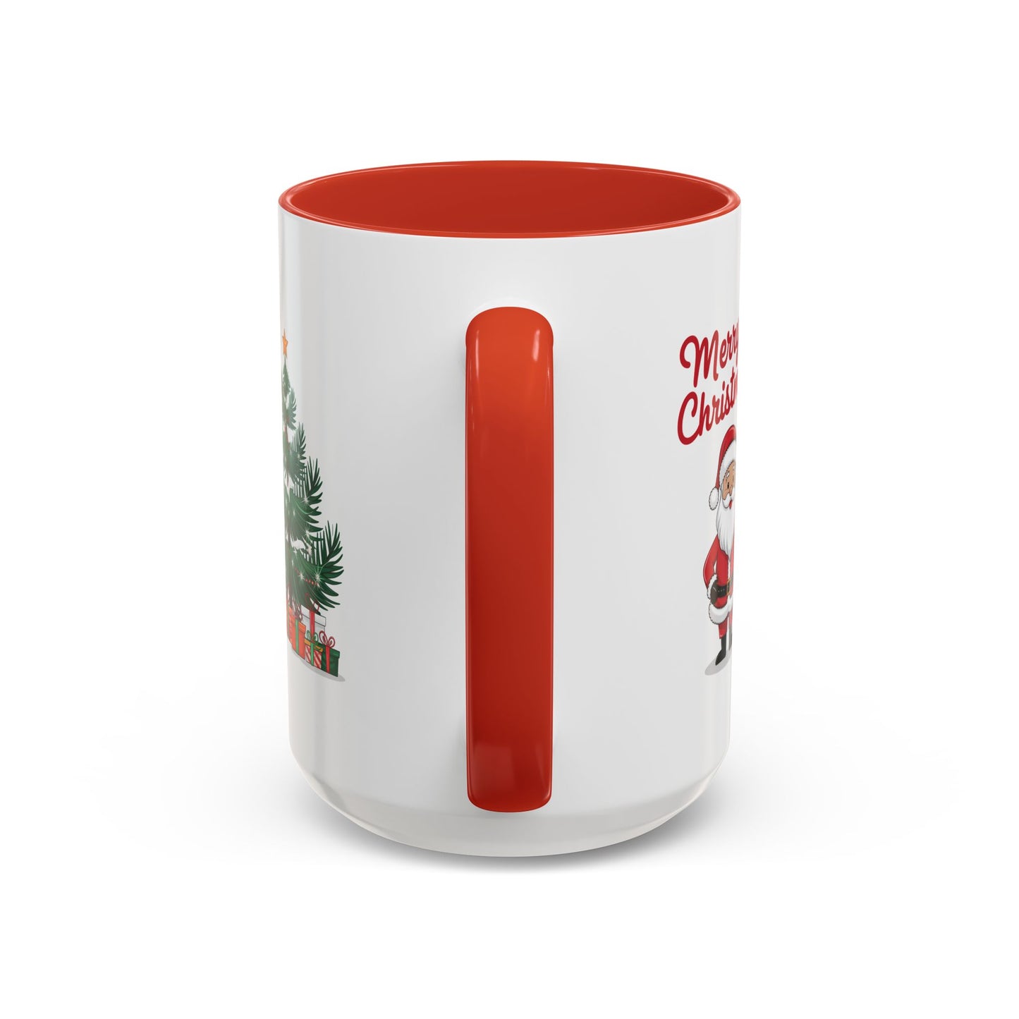 Christmas Mug - Merry Christmas Red Text Santa Tree Presents