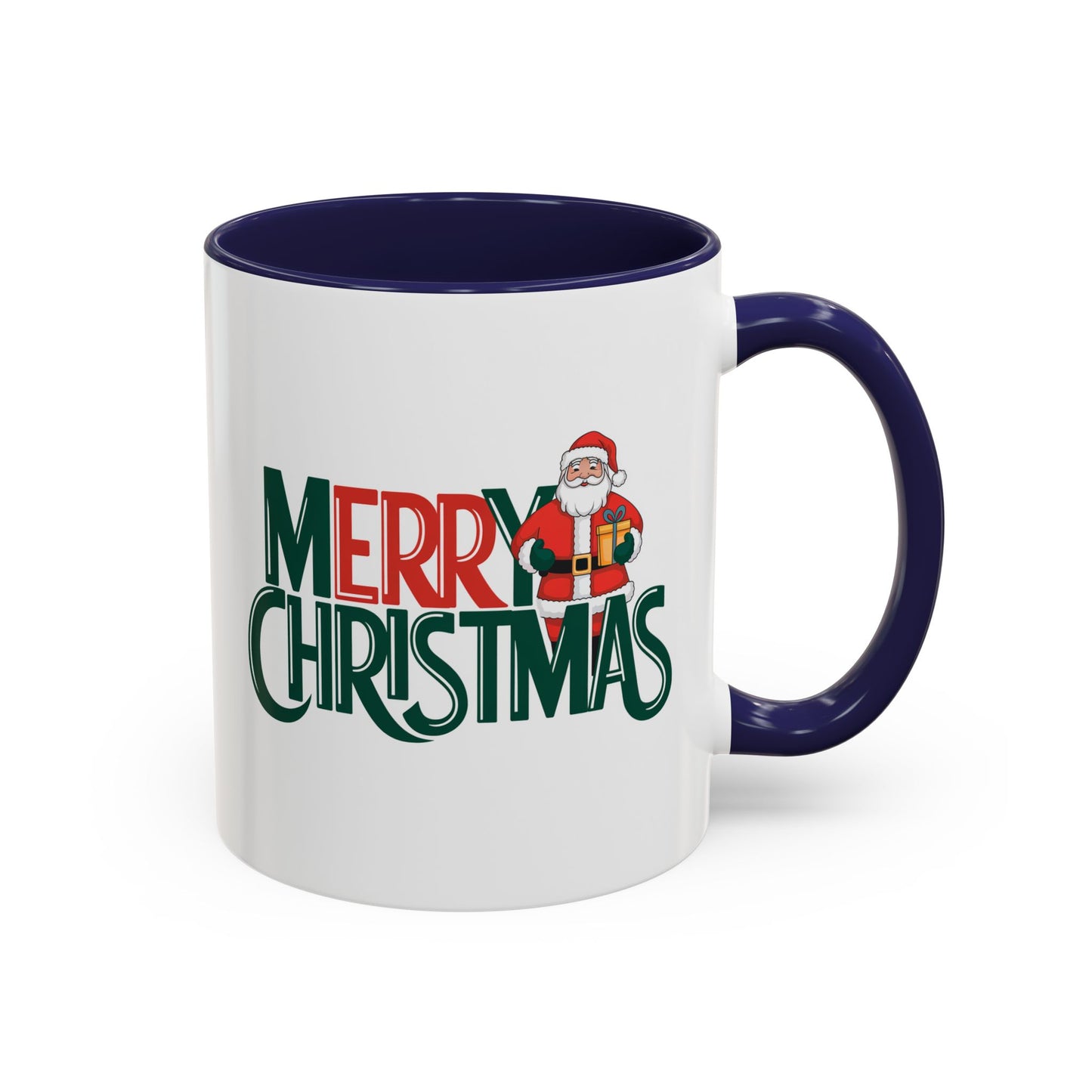 Christmas Mug - Merry Christmas Green & Red Text Santa Present