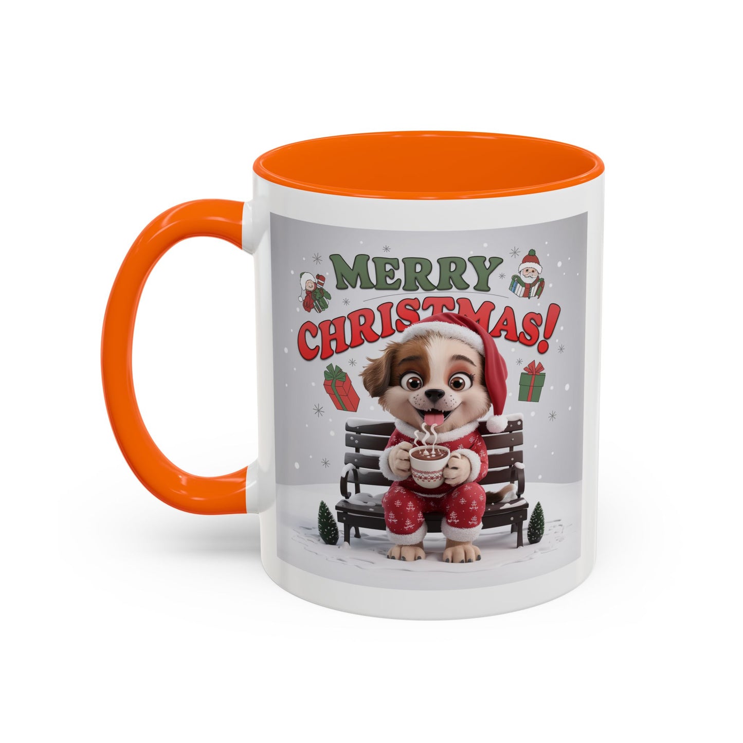 Christmas Mug - Merry Christmas Red Text Puppy Red Top