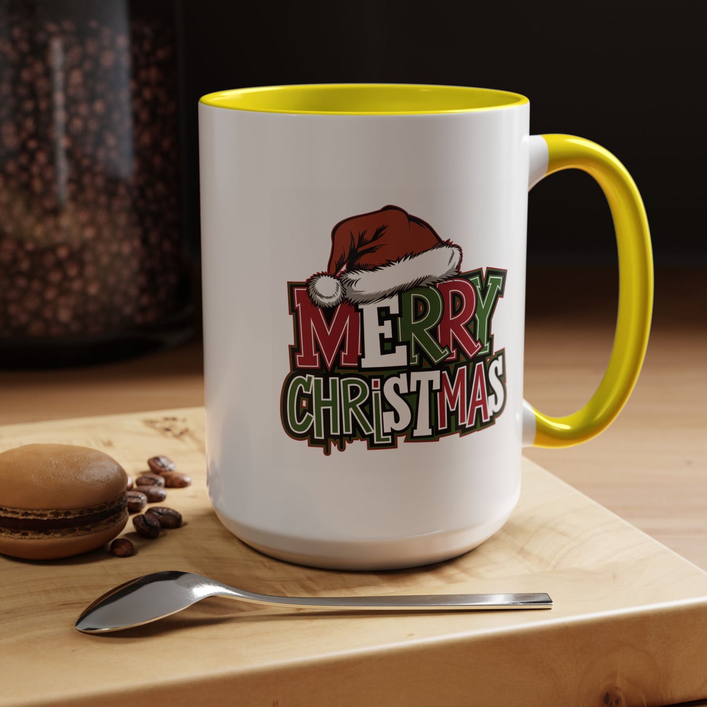 Christmas Mug - Merry Christmas Red Green & White Graffiti Hat