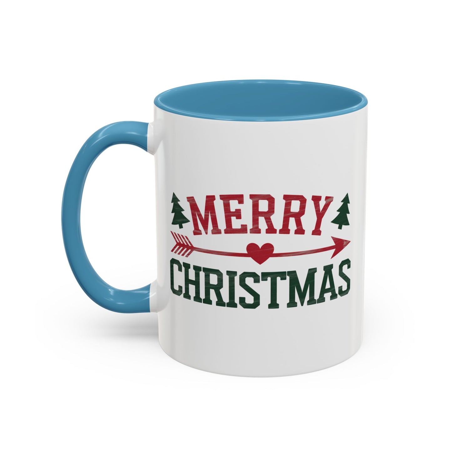 Christmas Mug - Merry Christmas Red & Green Text Heart Arrow Trees