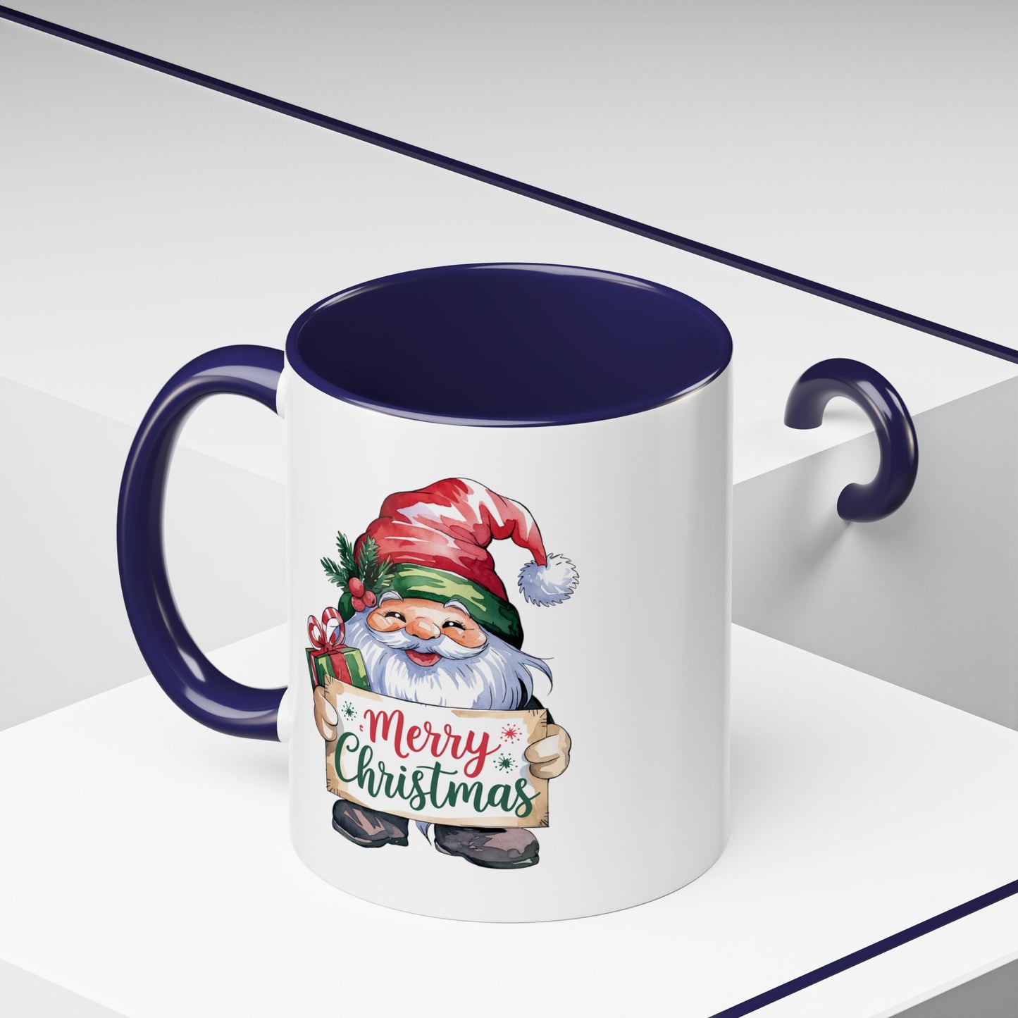 Christmas Mug - Merry Christmas Red & Green Text Gnome Present