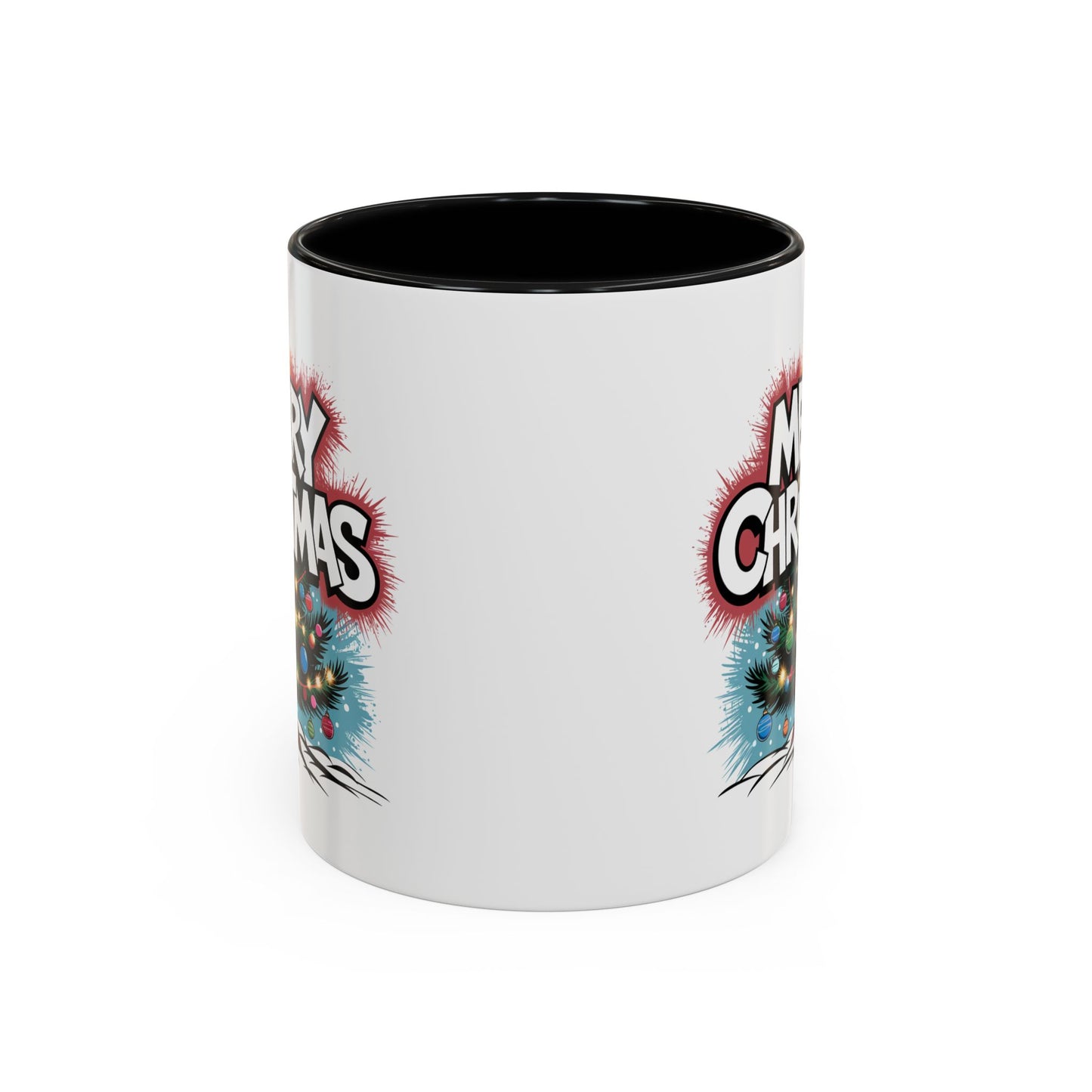 Christmas Mug - Merry Christmas White & Red Text Tree Lights