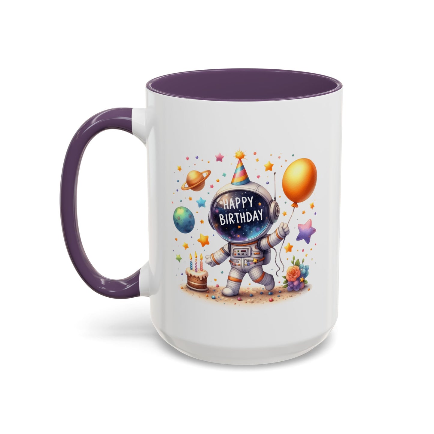 Birthday Mug - Happy Birthday Astronaut, Cake & Balloon