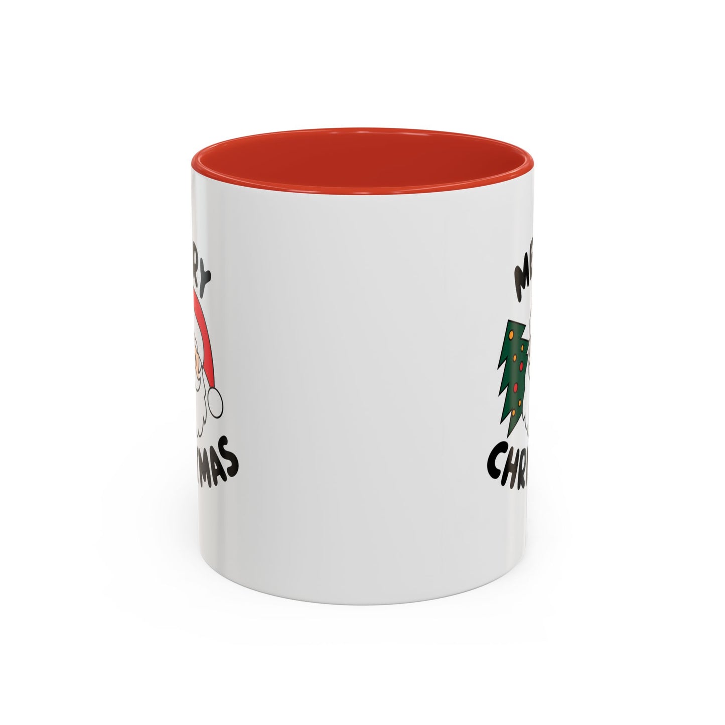 Christmas Mug - Merry Christmas Black Text Santa Tree