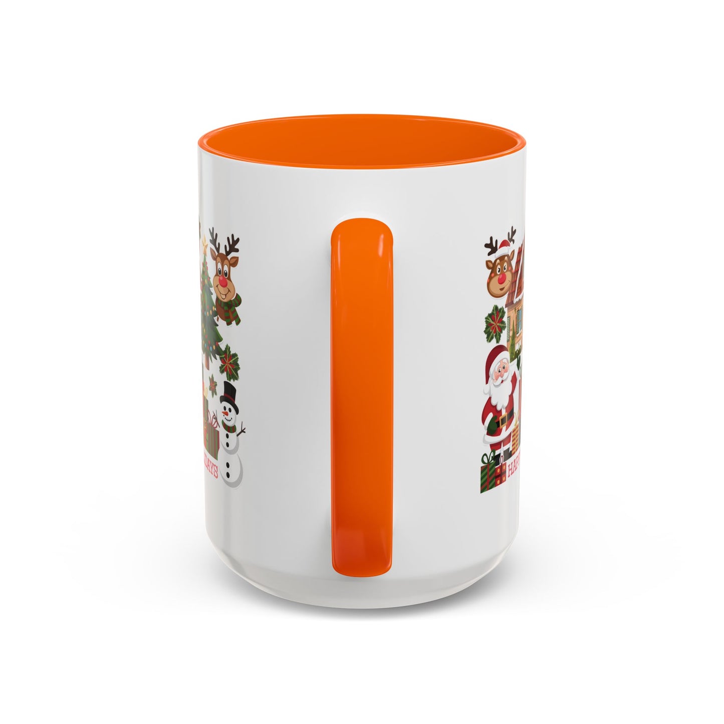 Christmas Mug - Happy Holidays Red Text Reindeer Santa Snowman Presents