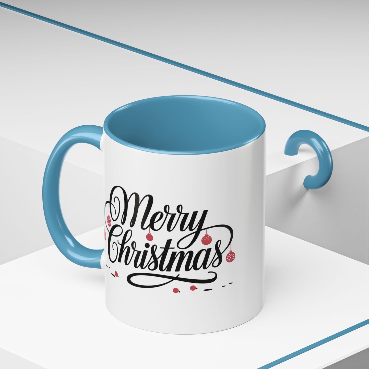 Christmas Mug - Merry Christmas Black Text Red Ornaments