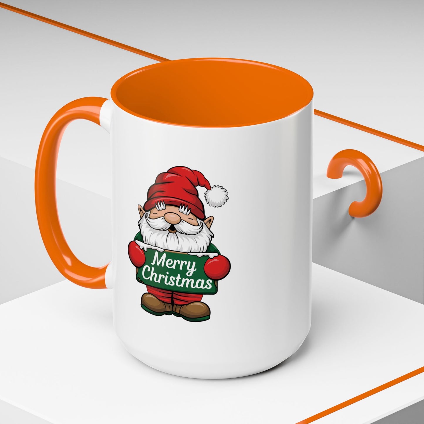 Christmas Mug - Merry Christmas White & Green Text Gnome Snow
