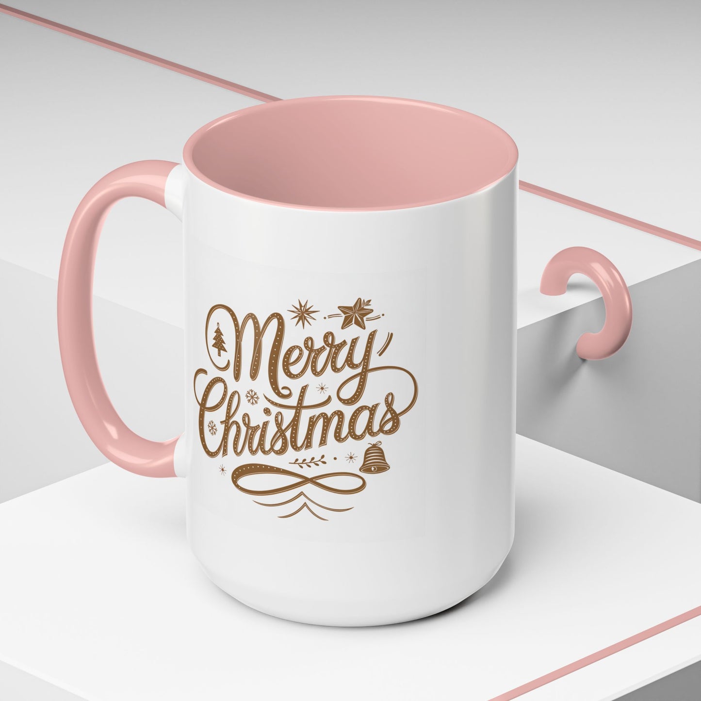 Christmas Mug - Merry Christmas Gold Text Tree Star Ornaments
