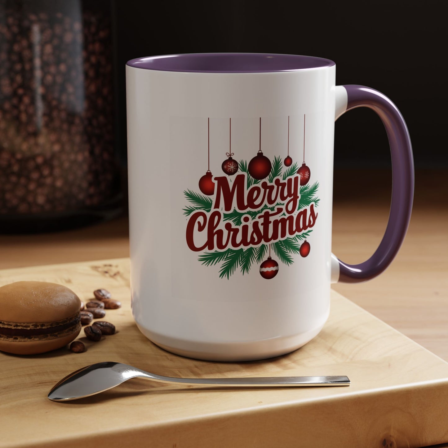 Christmas Mug - Merry Christmas Maroon Text Ornaments