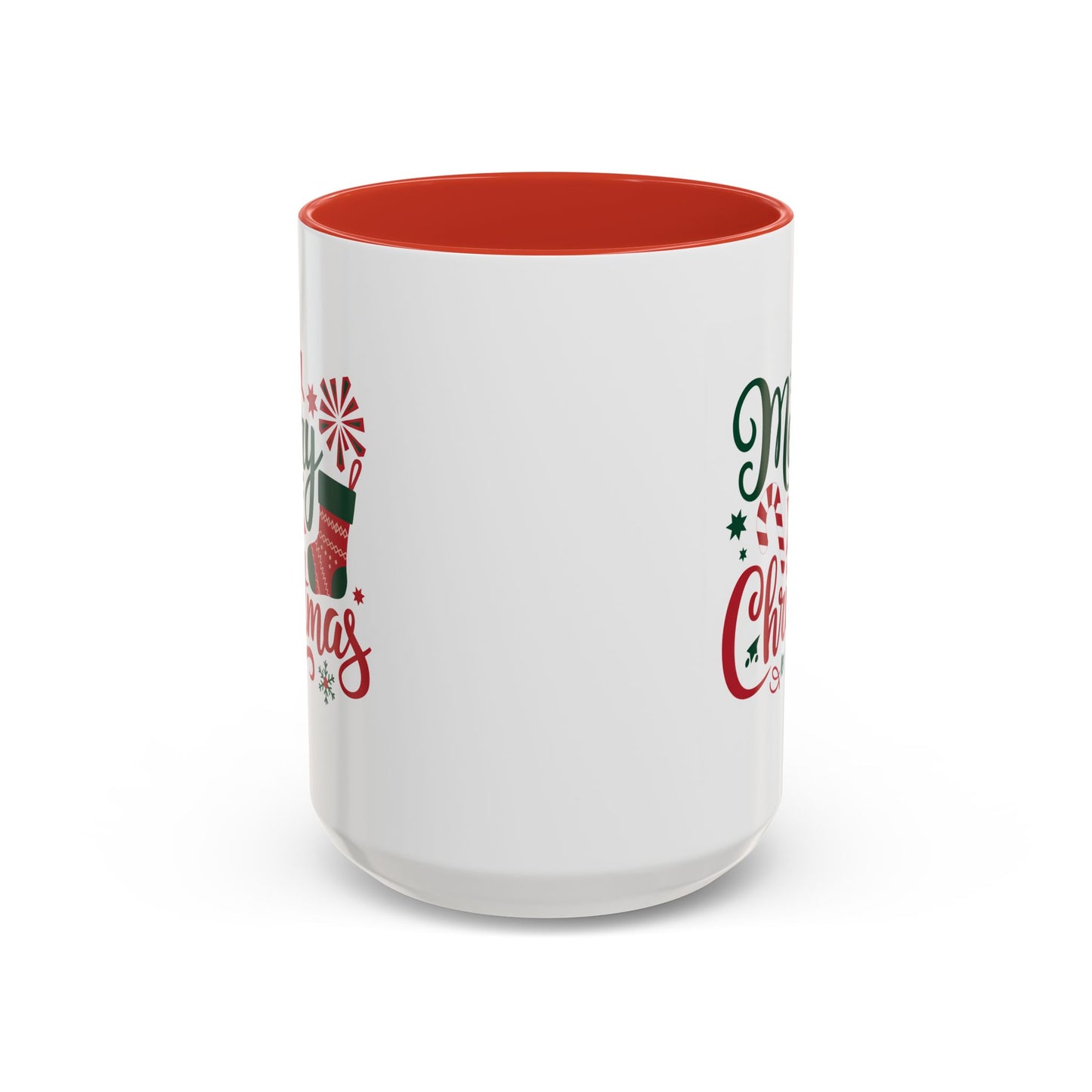 Christmas Mug - Merry Christmas Green & Red Text Star Candy Cane Stocking Snowflake