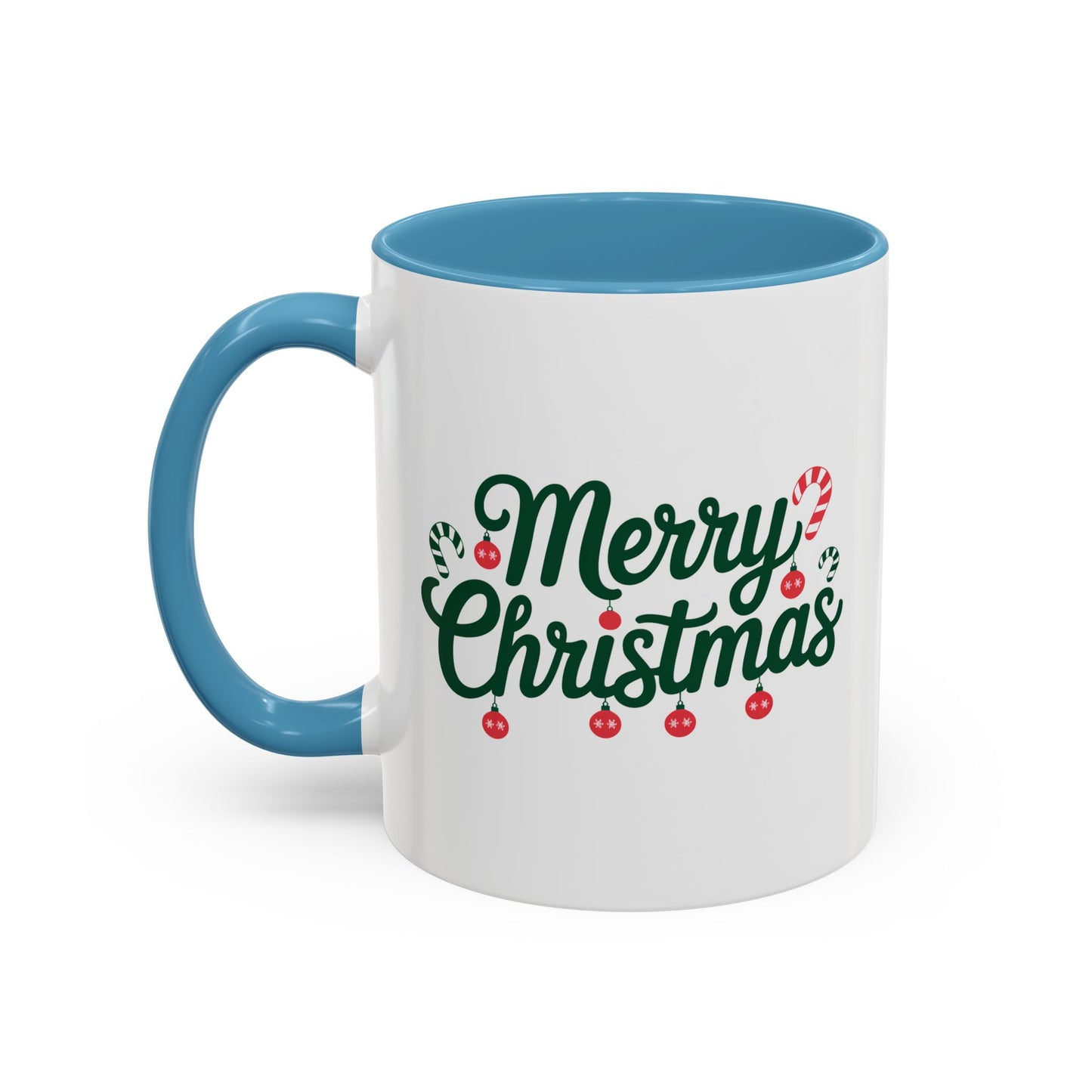 Christmas Mug - Merry Christmas Green Text Ornaments Candy Canes