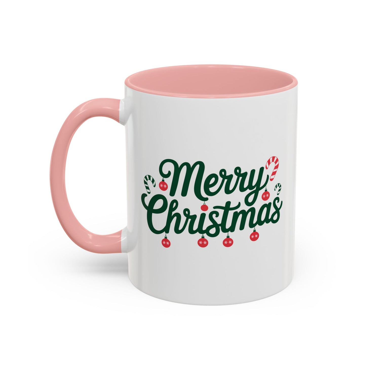 Christmas Mug - Merry Christmas Green Text Ornaments Candy Canes