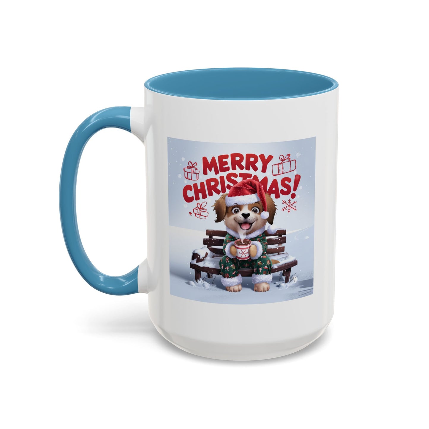 Christmas Mug - Merry Christmas Red Text Puppy Green Top 2