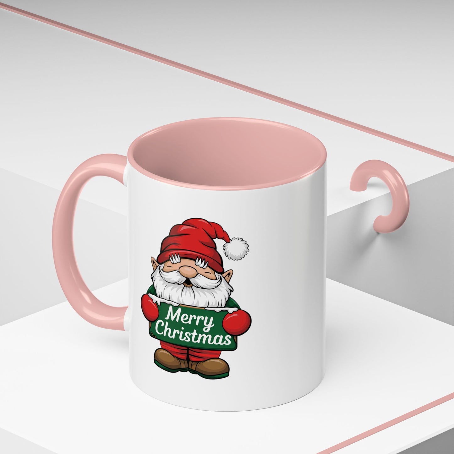 Christmas Mug - Merry Christmas White & Green Text Gnome Snow