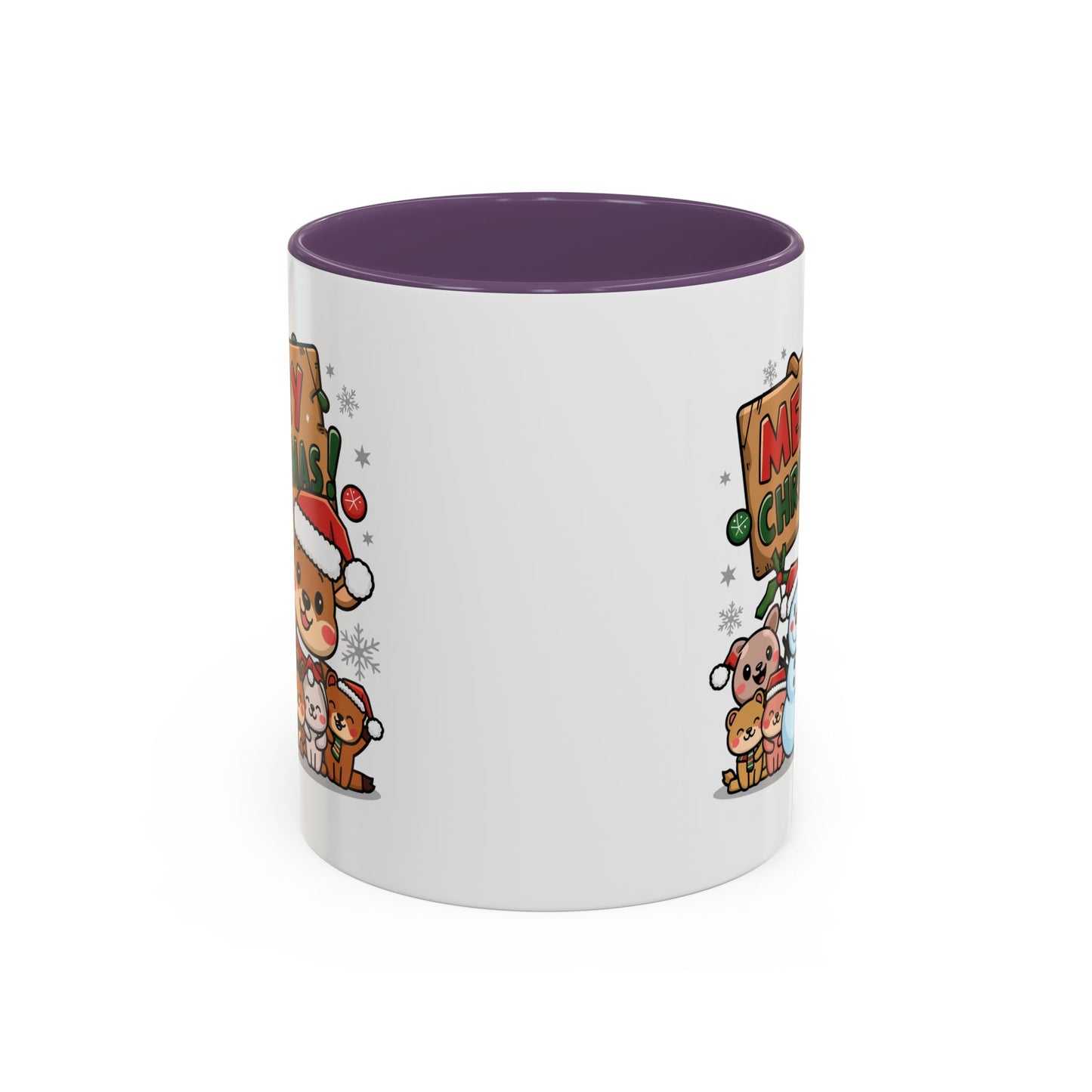 Christmas Mug - Merry Christmas Red & Green Text Reindeer Snowman