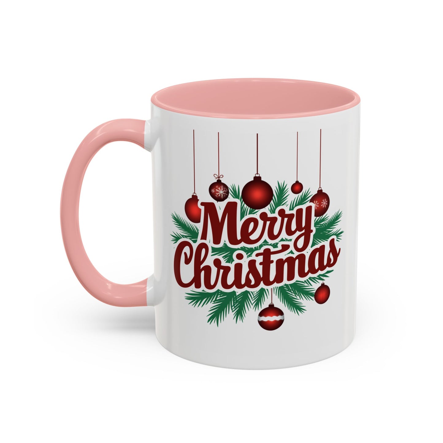 Christmas Mug - Merry Christmas Maroon Text Ornaments