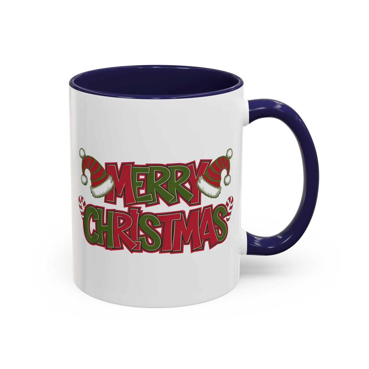 Christmas Mug - Merry Christmas Red & Green Text Hats Candy Canes