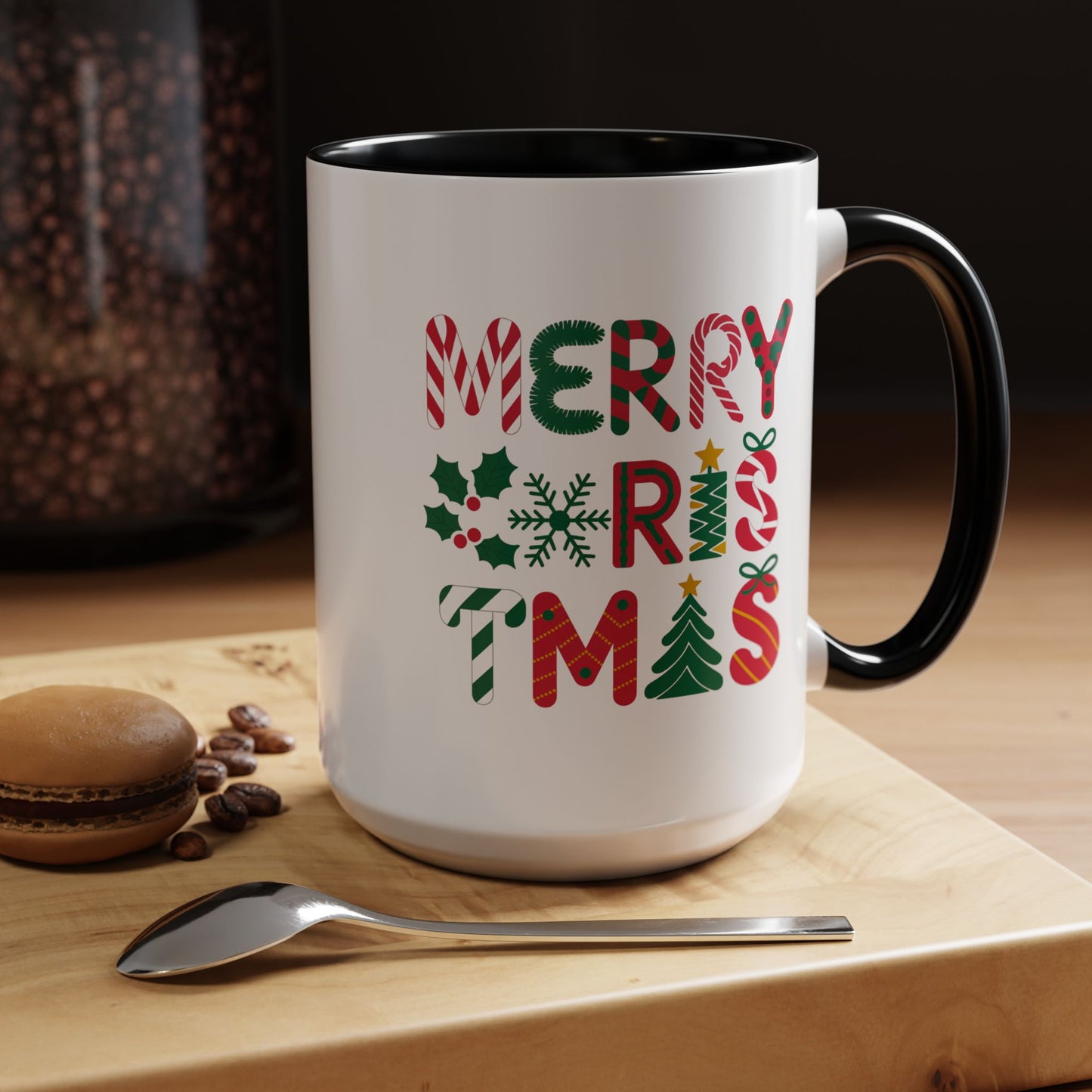 Christmas Mug - Merry Christmas Red Green & Gold Decorative Text