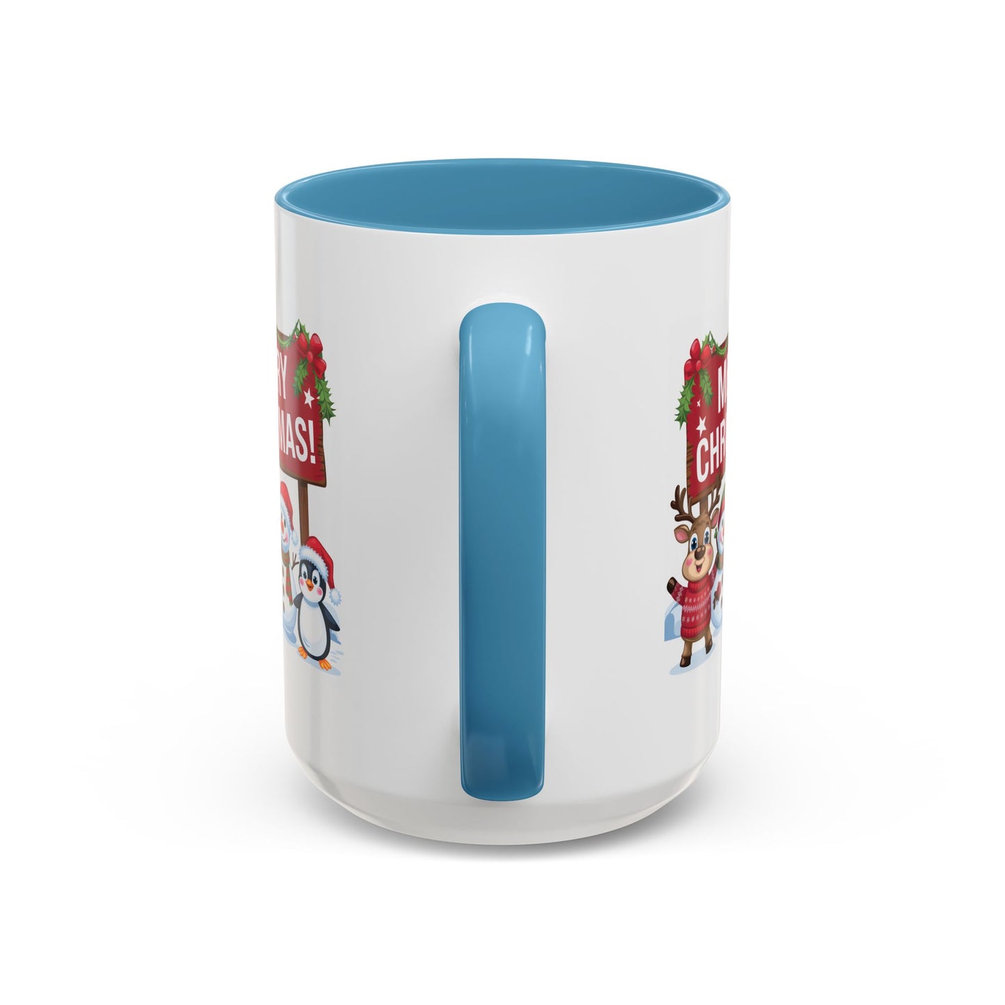 Christmas Mug - Merry Christmas White Text Reindeer Snowmen Penguin
