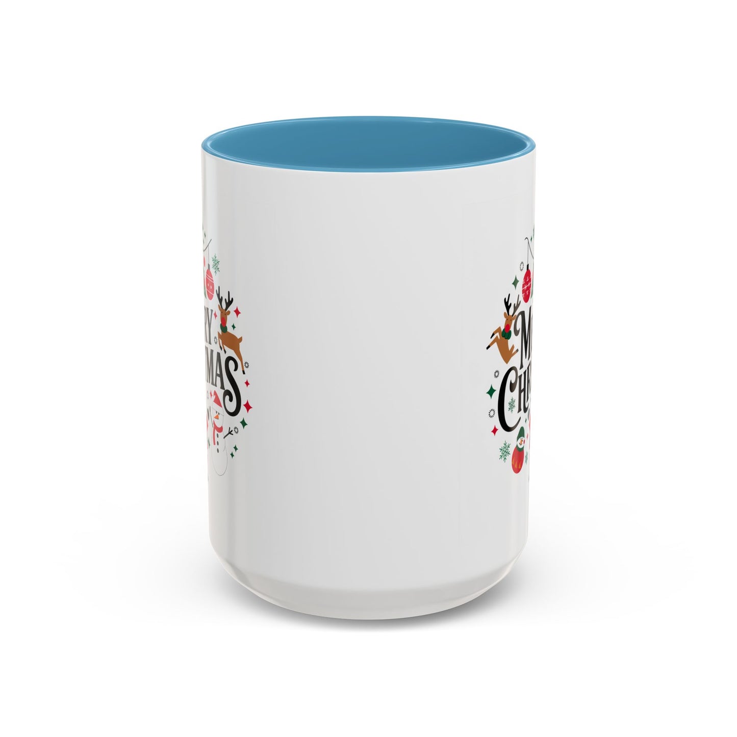 Christmas Mug - Merry Christmas Black Text Santa Reindeer Snowmen Ornaments