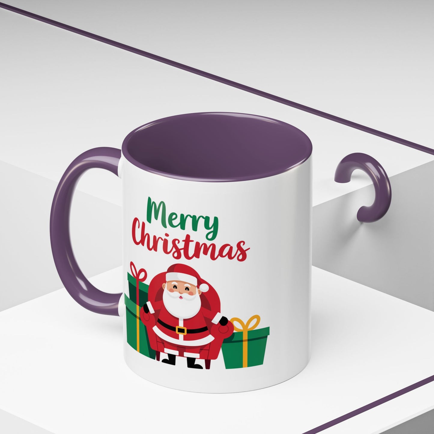 Christmas Mug - Merry Christmas Green & Red Text Santa Presents