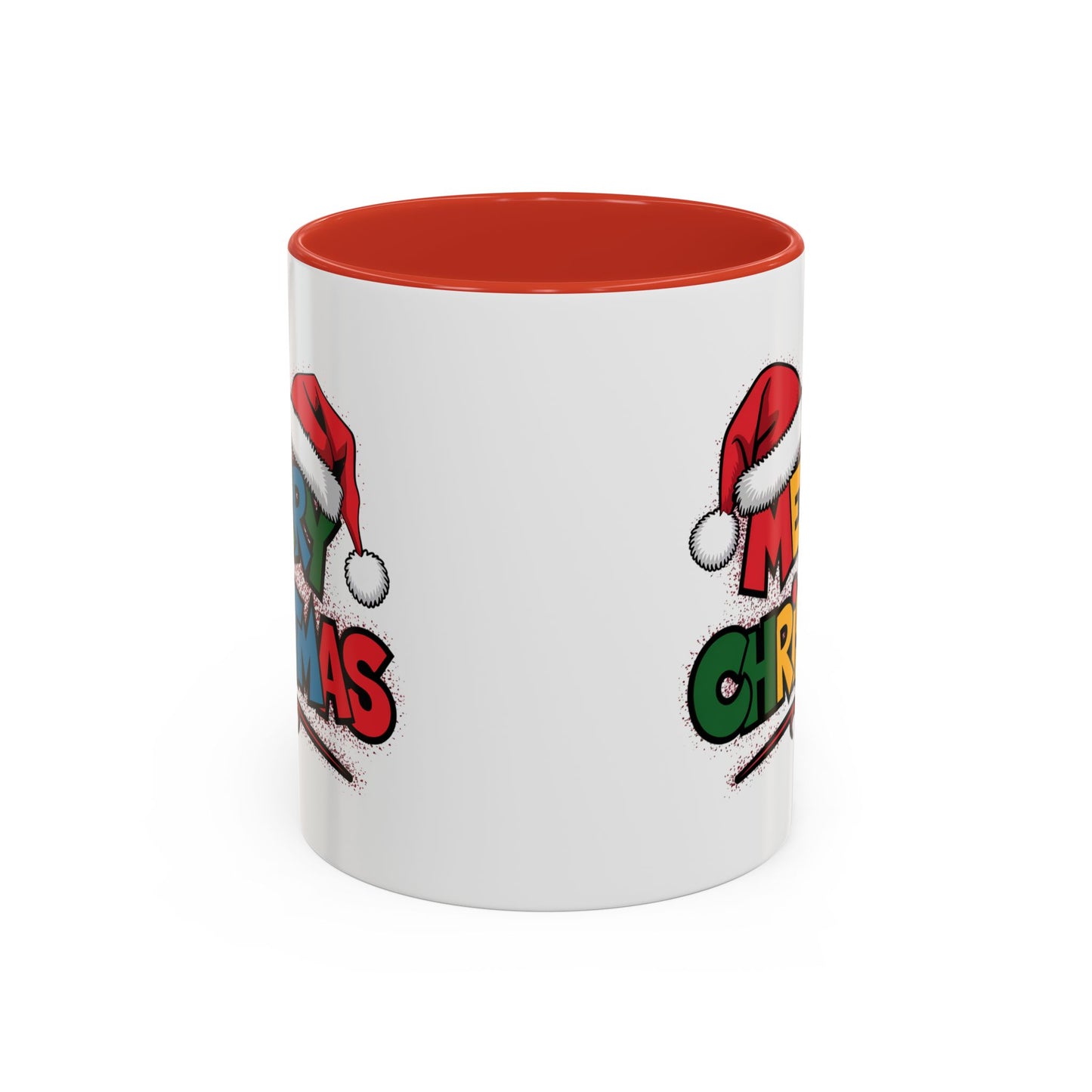 Christmas Mug - Merry Christmas Red Yellow & Blue Text Red Hats