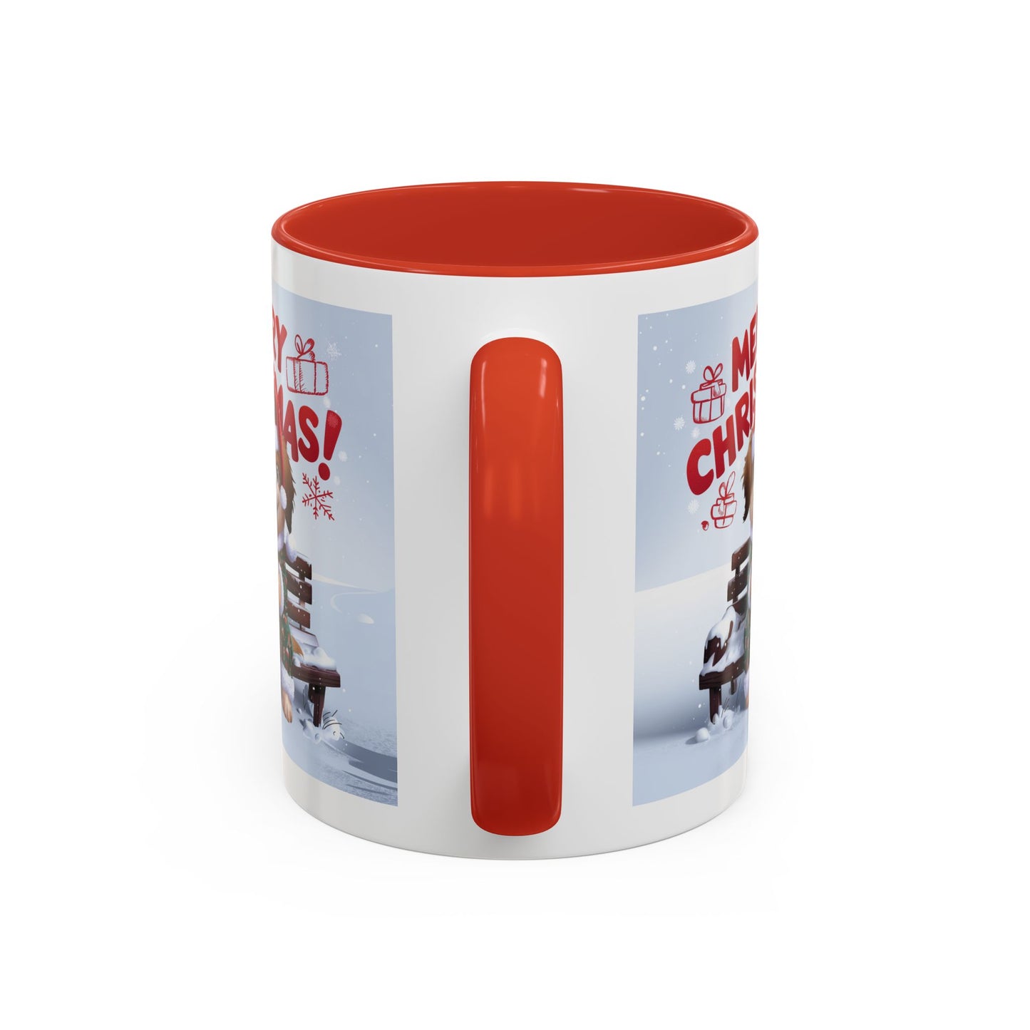 Christmas Mug - Merry Christmas Red Text Puppy Green Top 2