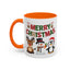 Christmas Mug - Red Green & Gold Text Reindeer Snowman Penguin