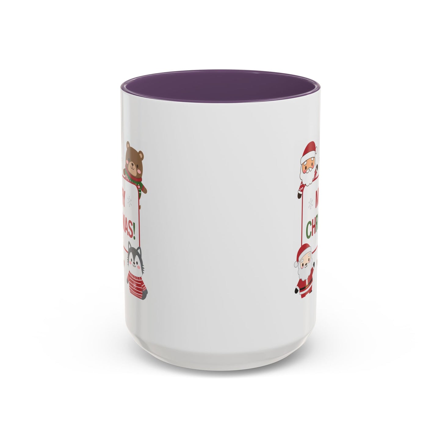 Christmas Mug - Merry Christmas Red & Green Text Santa Cute Animals