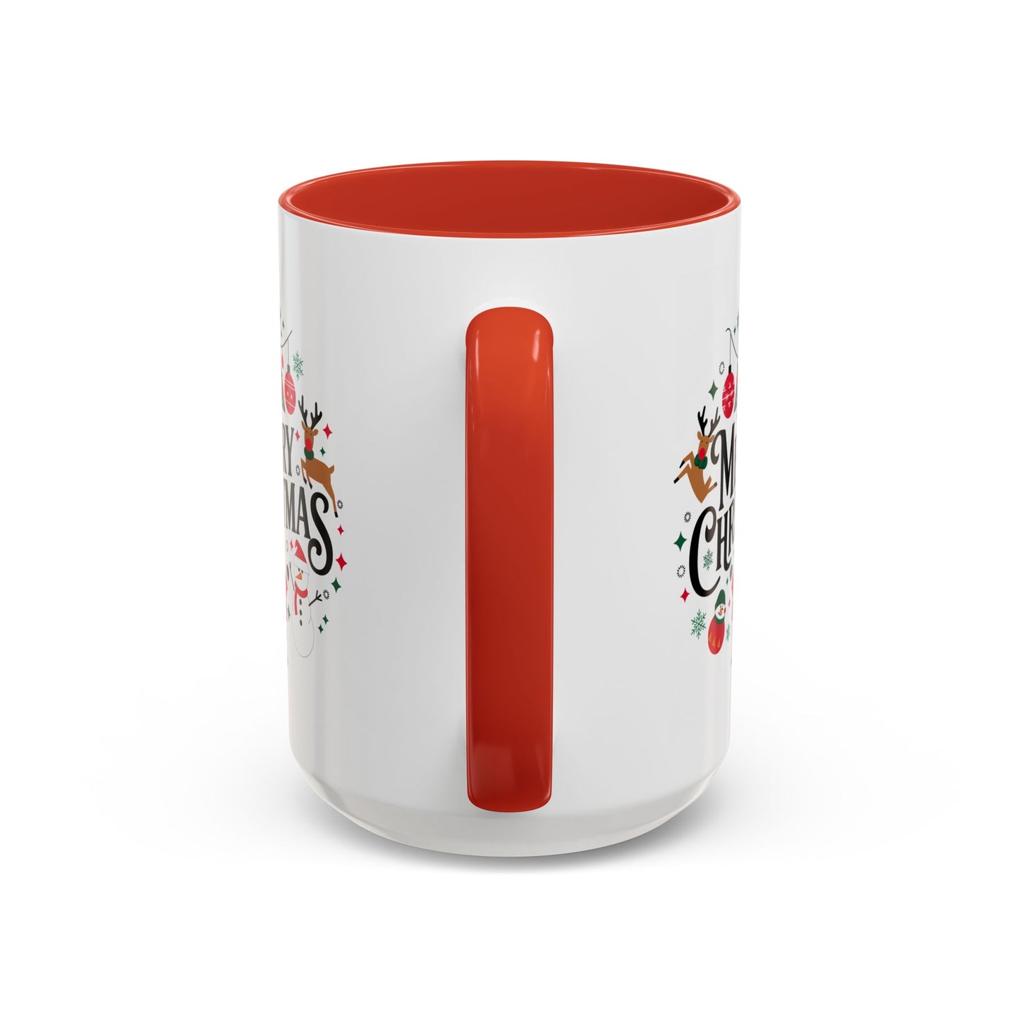 Christmas Mug - Merry Christmas Black Text Santa Reindeer Snowmen Ornaments