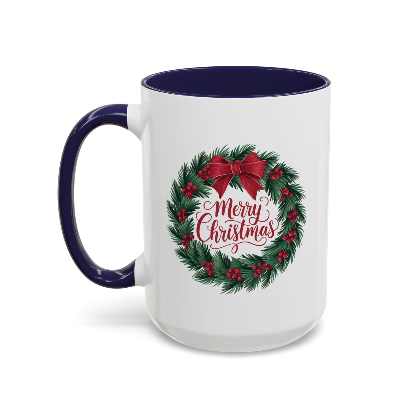 Christmas Mug - Merry Christmas Red Text Bow Wreath