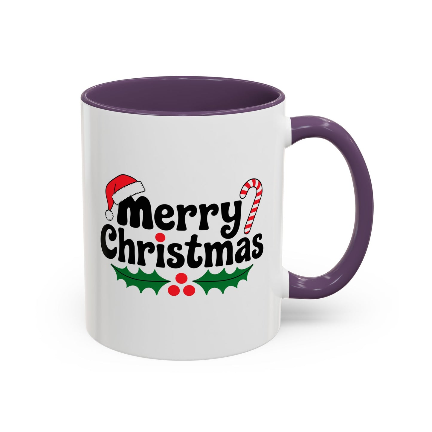 Christmas Mug - Merry Christmas Black Text Hat Cane Misletoe