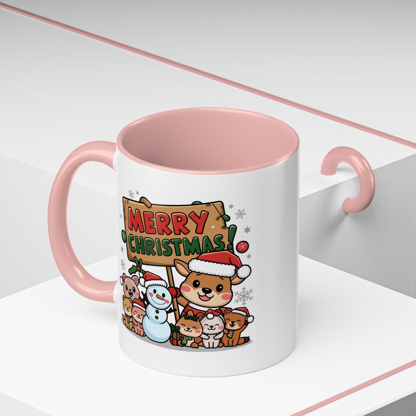 Christmas Mug - Merry Christmas Red & Green Text Reindeer Snowman