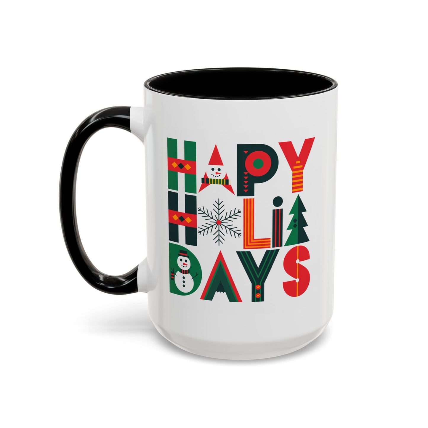Christmas Mug - Happy Holidays Green Red & Blue Decorative Text