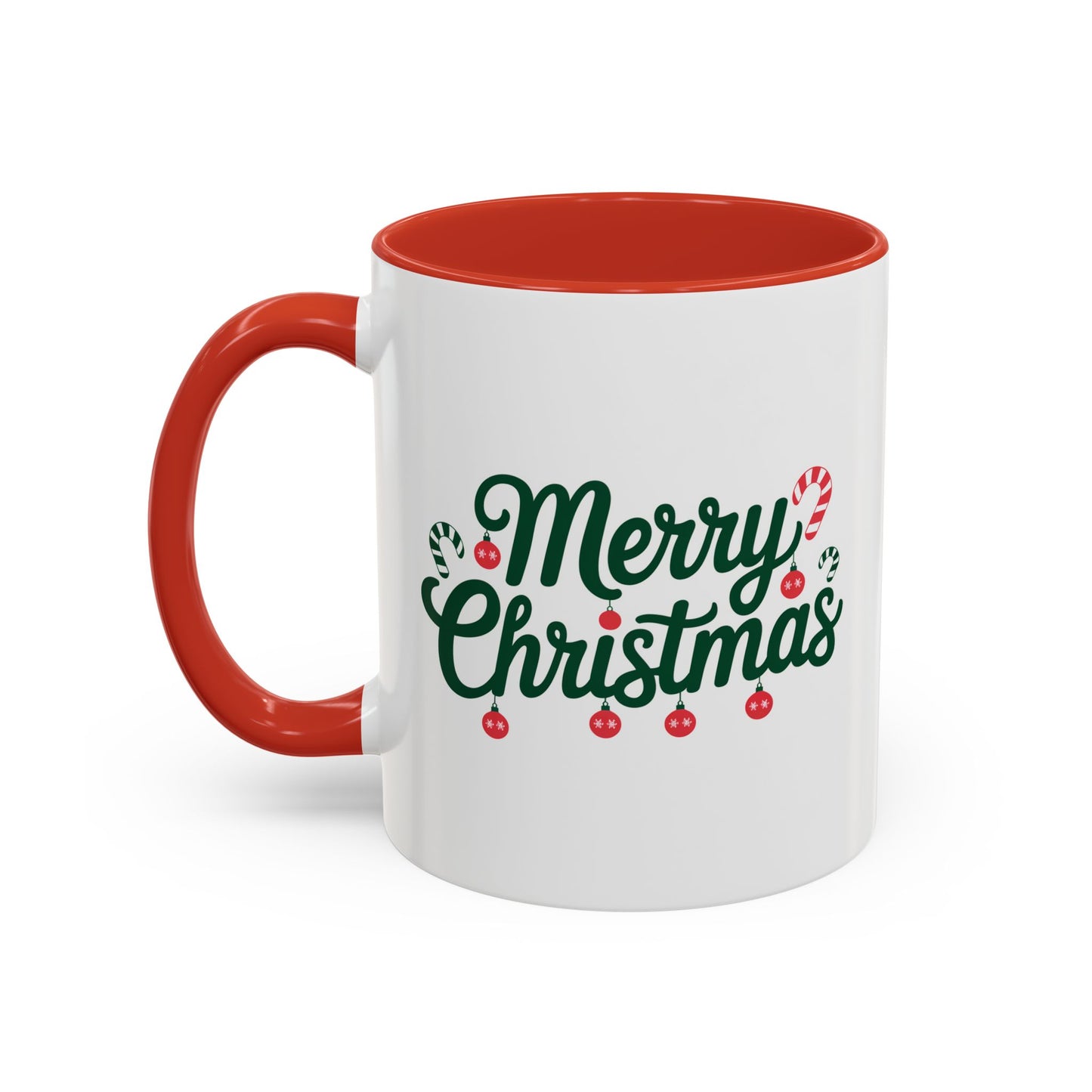 Christmas Mug - Merry Christmas Green Text Ornaments Candy Canes