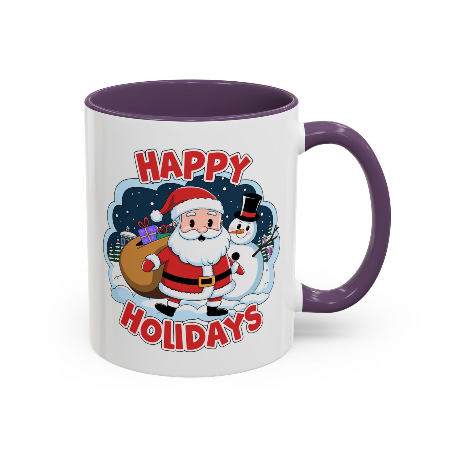 Christmas Mug - Happy Holidays Red & White Text Santa Snowman