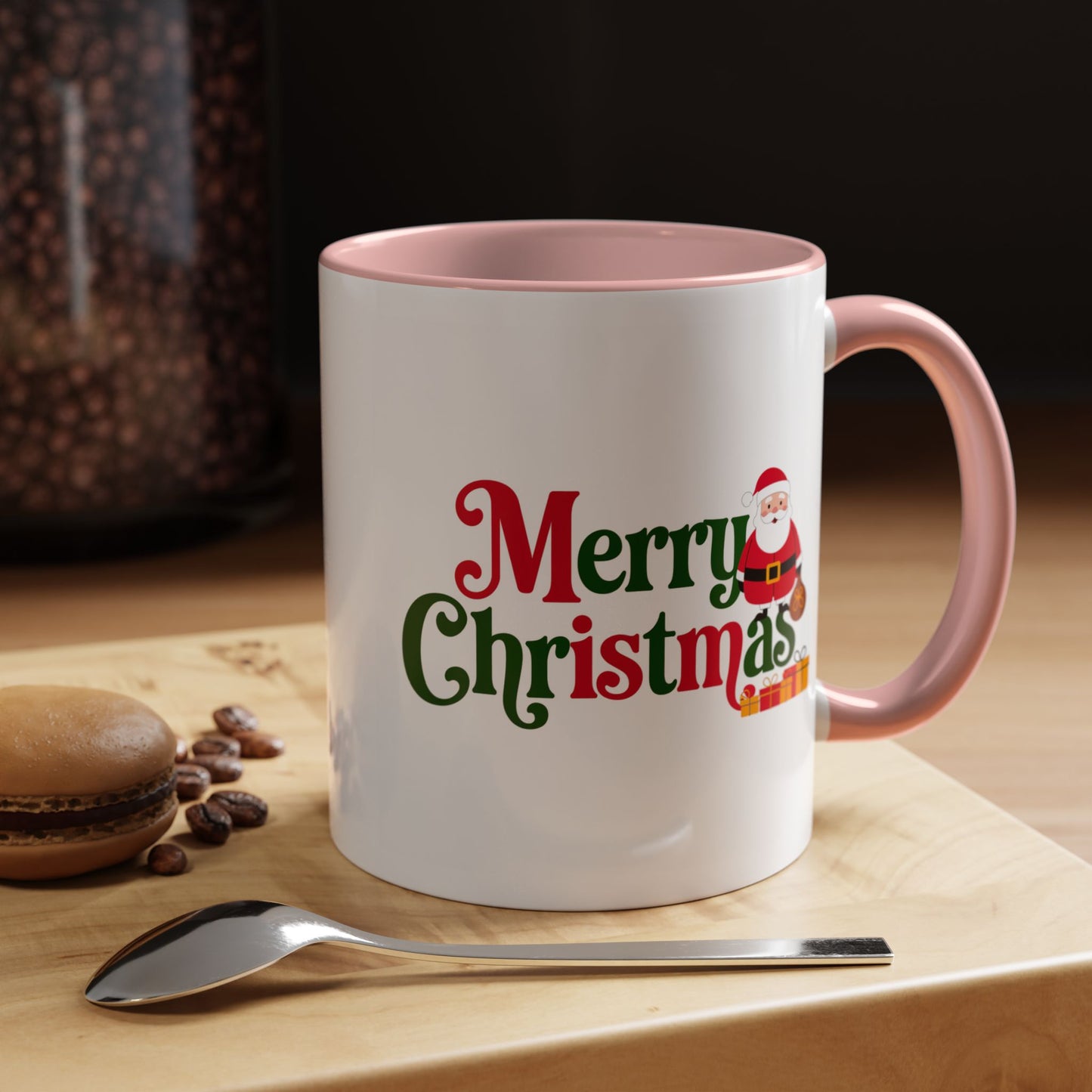 Christmas Mug - Merry Christmas Green & Red Text Santa Presents