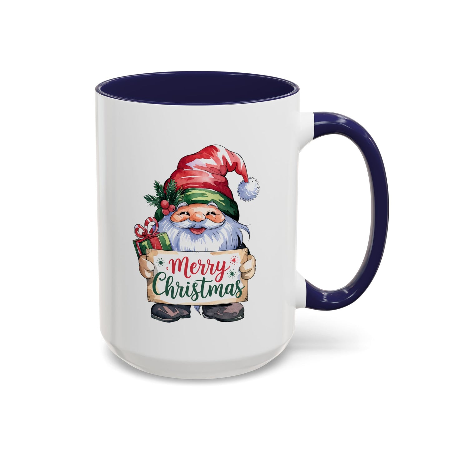 Christmas Mug - Merry Christmas Red & Green Text Gnome Present