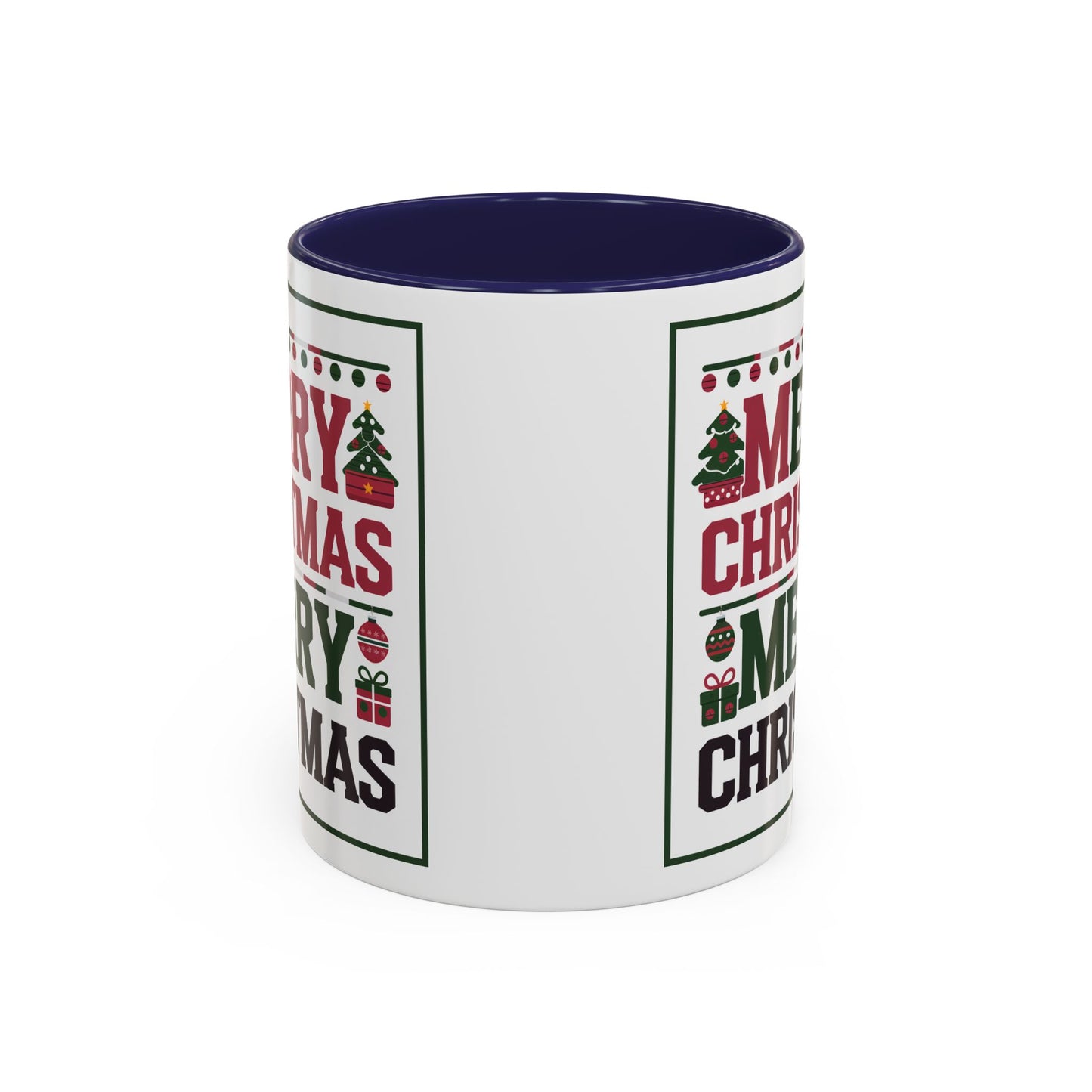 Christmas Mug - Merry Christmas Red Green & Black Text Trees Presents