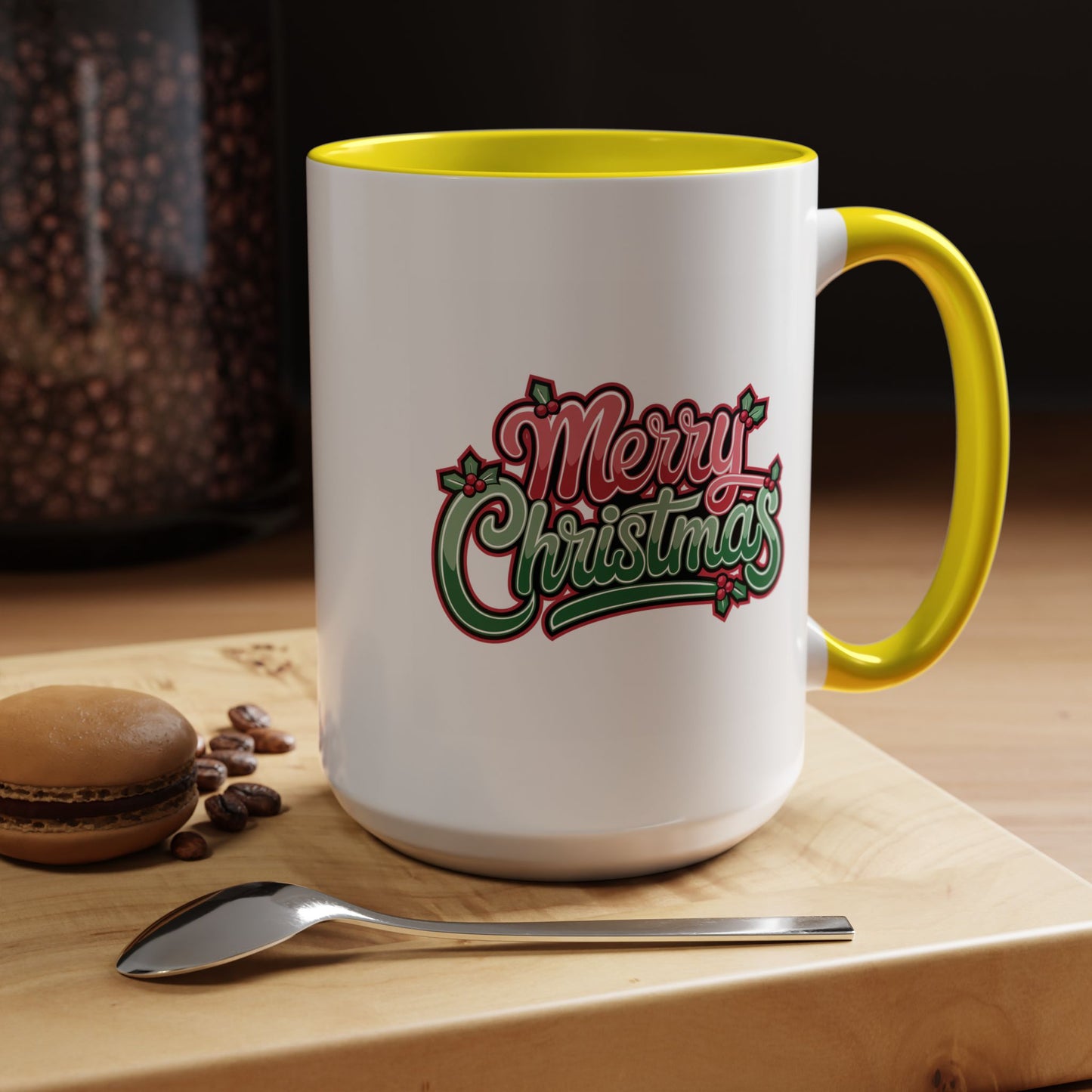 Christmas Mug - Merry Christmas Red & Green Text Mistletoe