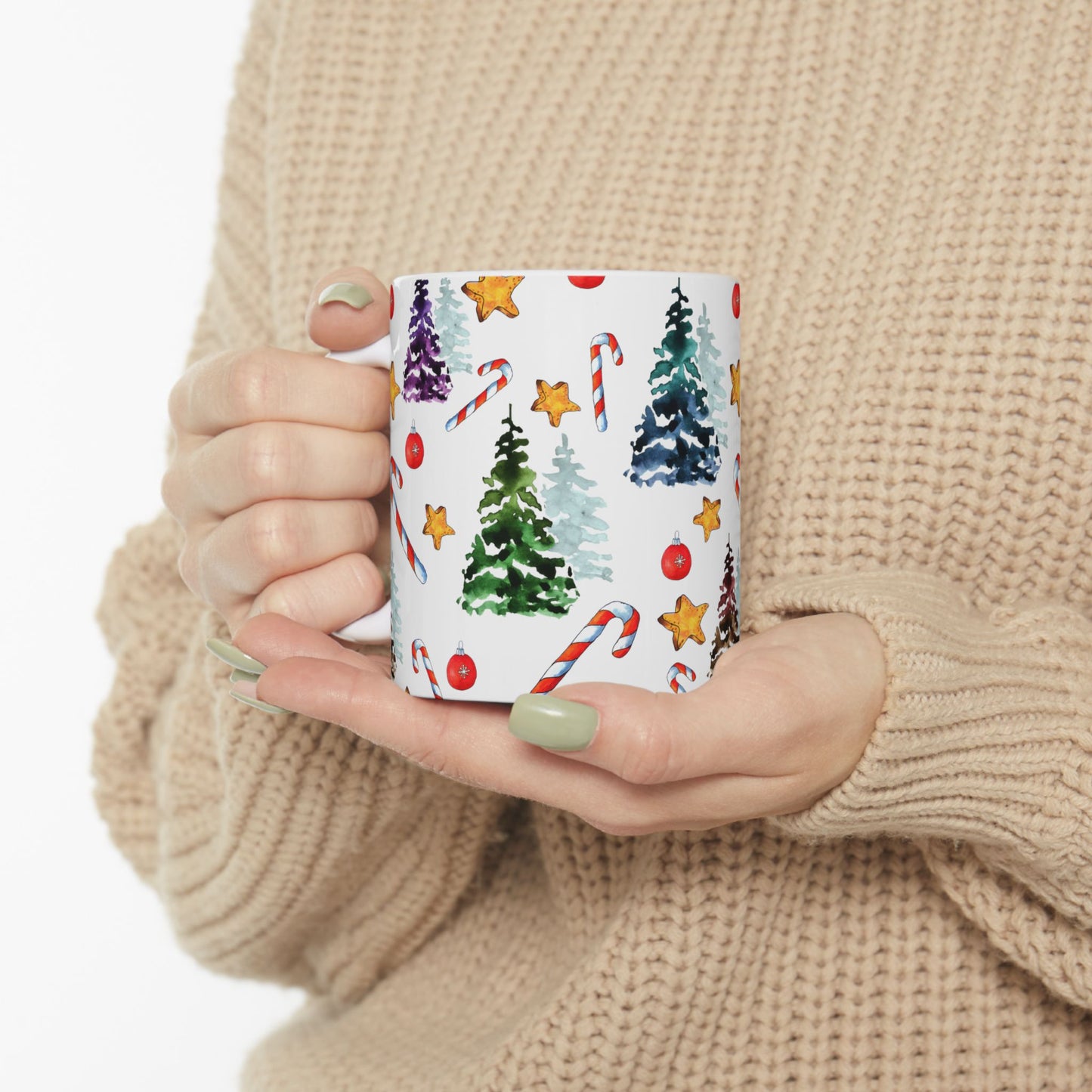 Christmas Mug - Trees Candy Stars Ornaments Pattern