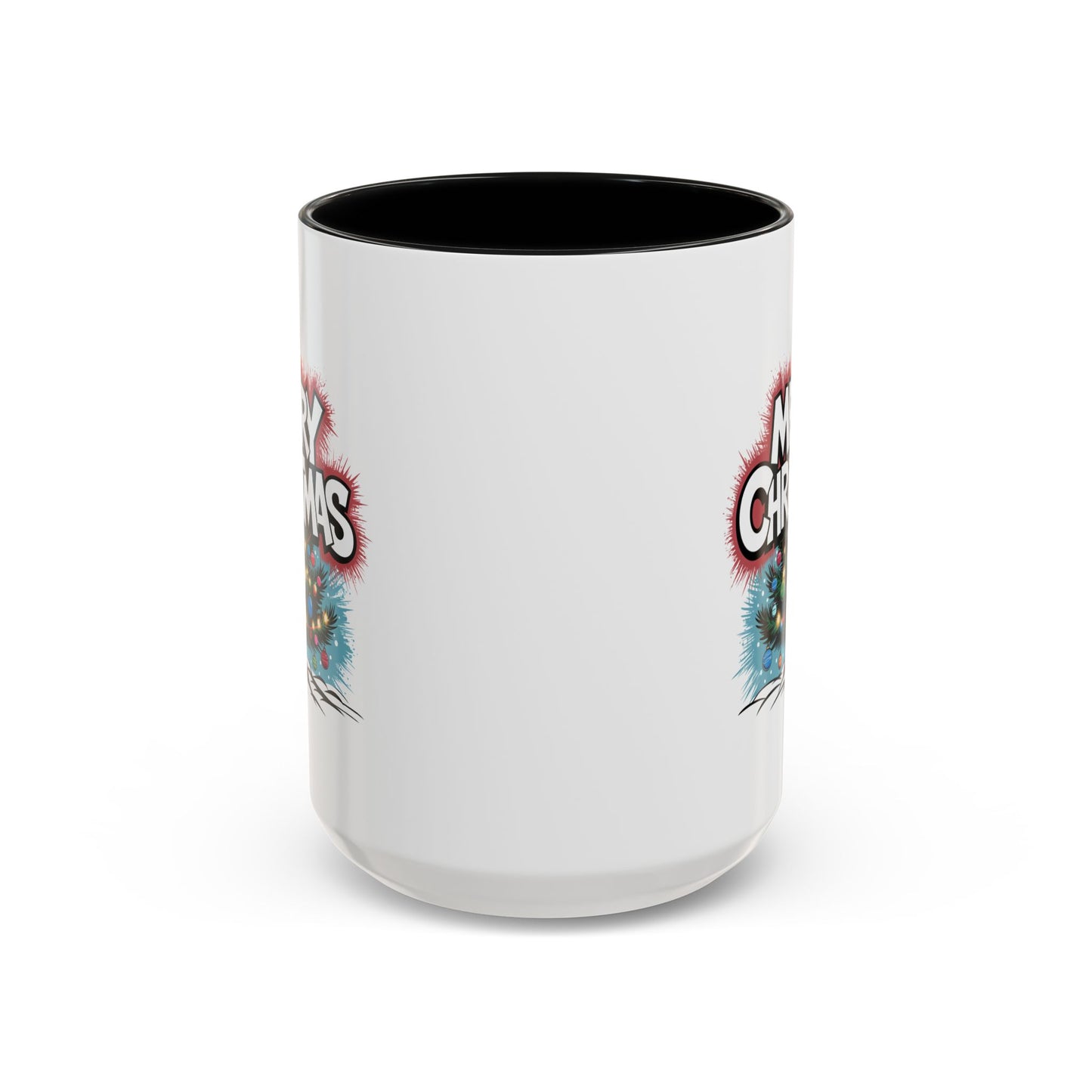 Christmas Mug - Merry Christmas White & Red Text Tree Lights