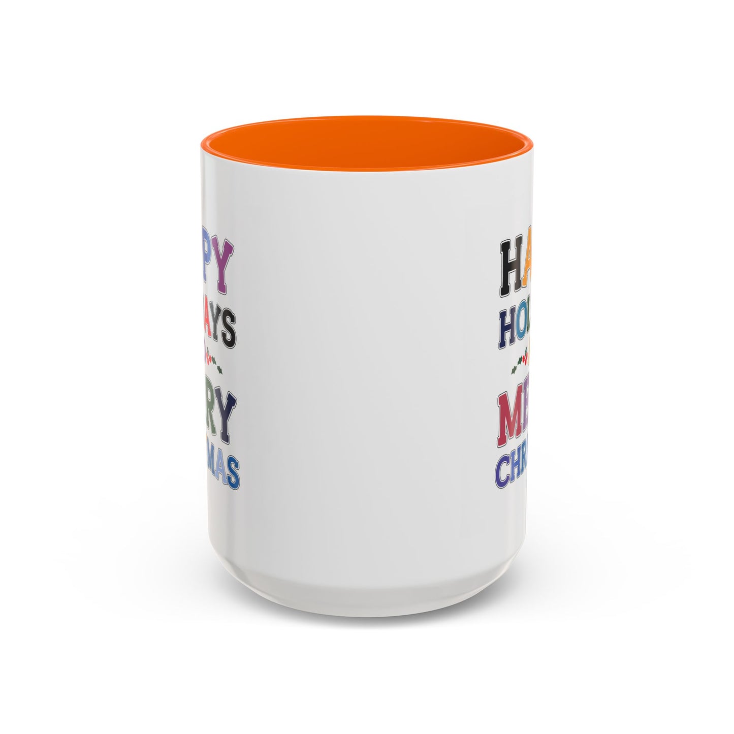 Christmas Mug - Happy Holidays and Merry Christmas Blue Yellow Purple Orange Red Text