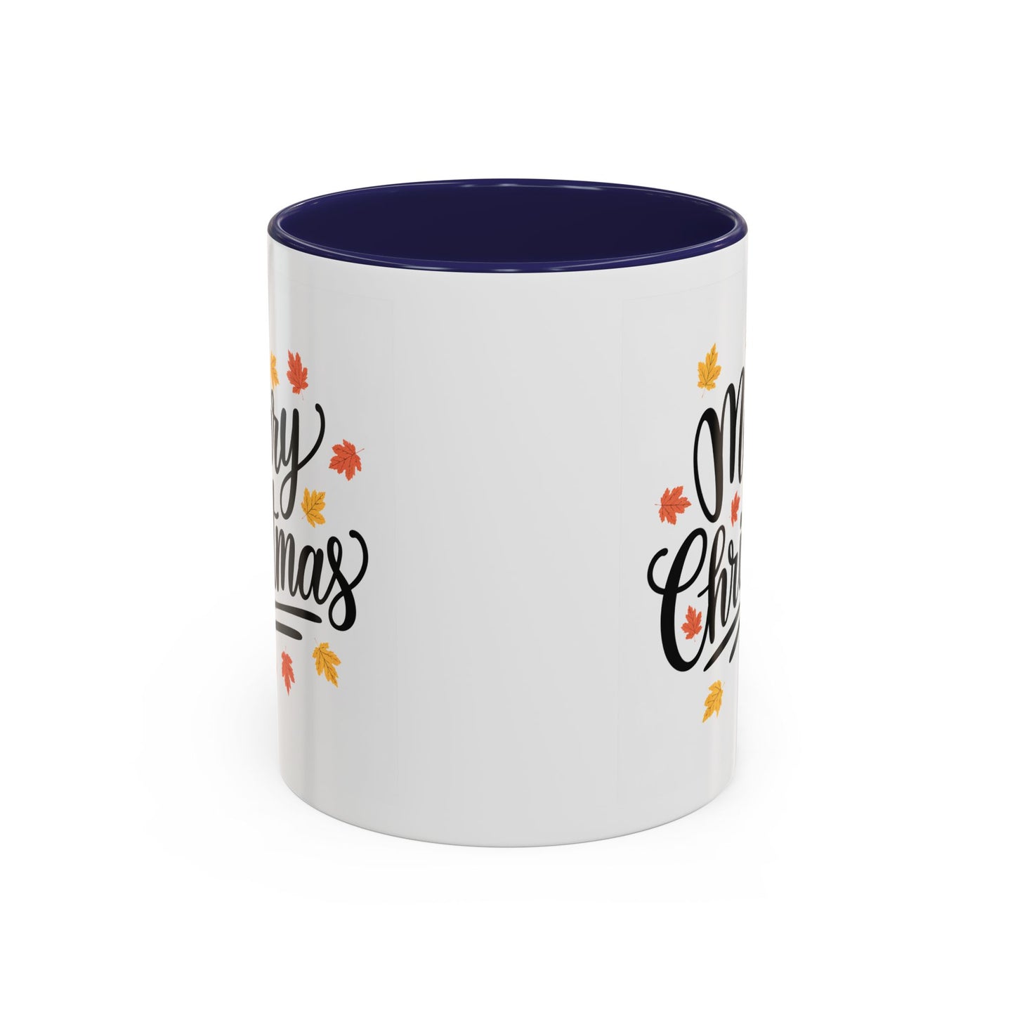 Christmas Mug - Merry Christmas Black Text Fall Leaves