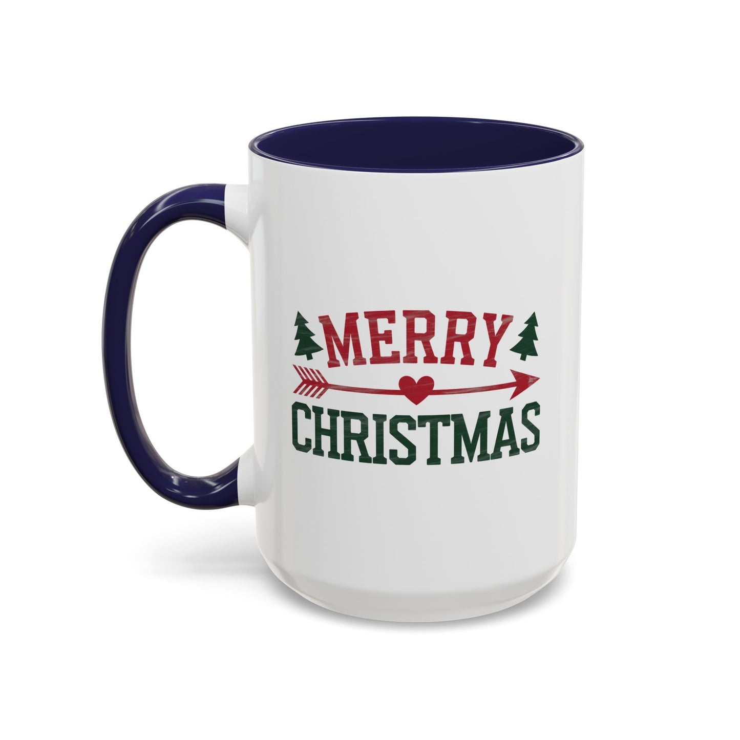 Christmas Mug - Merry Christmas Red & Green Text Heart Arrow Trees